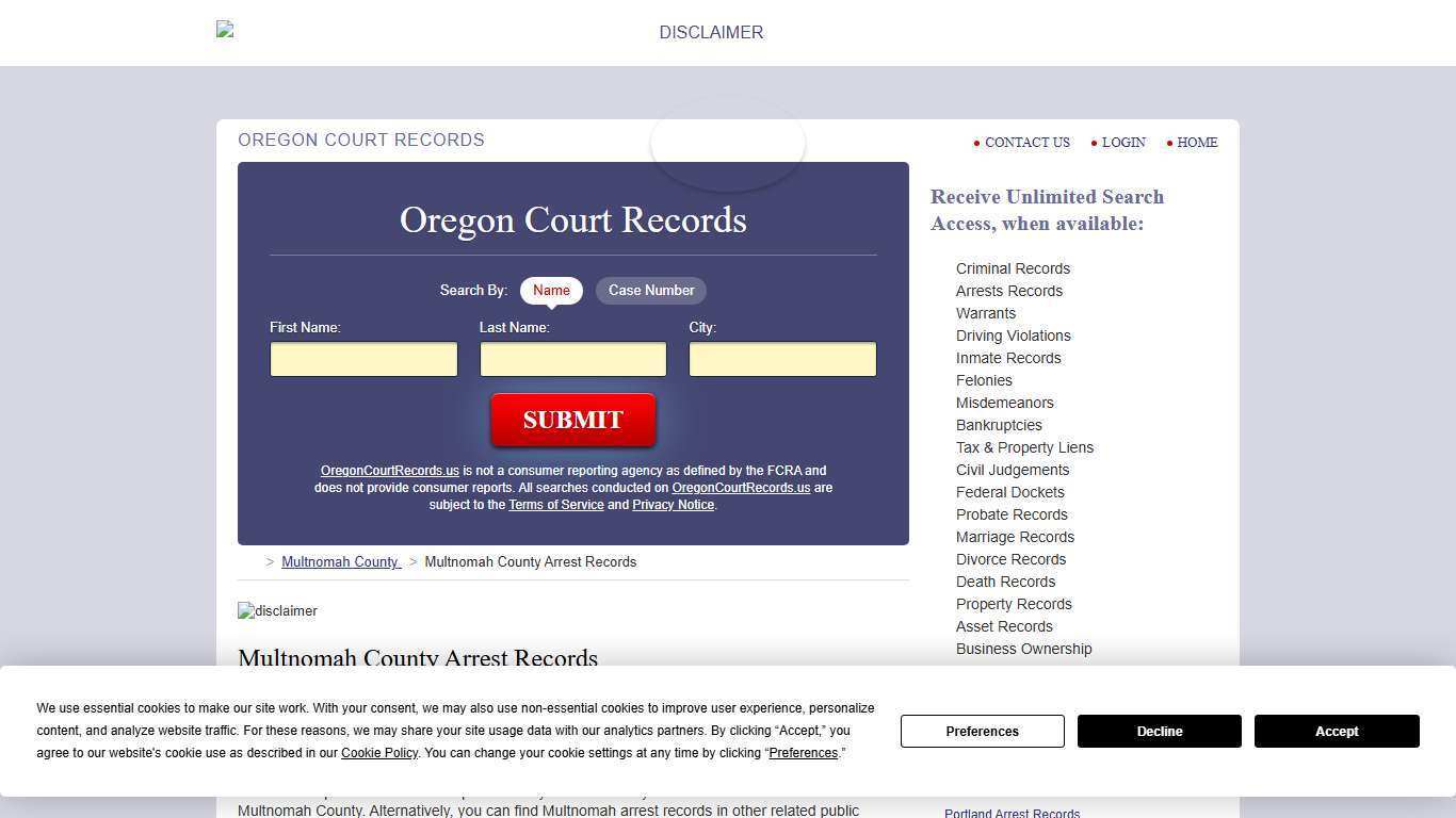 Multnomah County Arrest Records | OregonCourtRecords.us